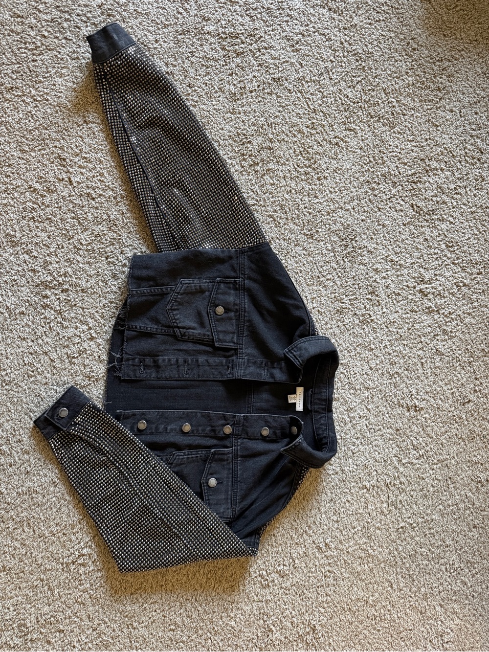 Topshop Black Denim Rhinestone Crystal Cropped Jacket US 4